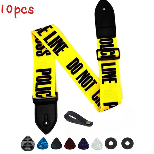 7Pcs/Set Guitar Strap Black PU Leather + Cotton for Ukulele Bass